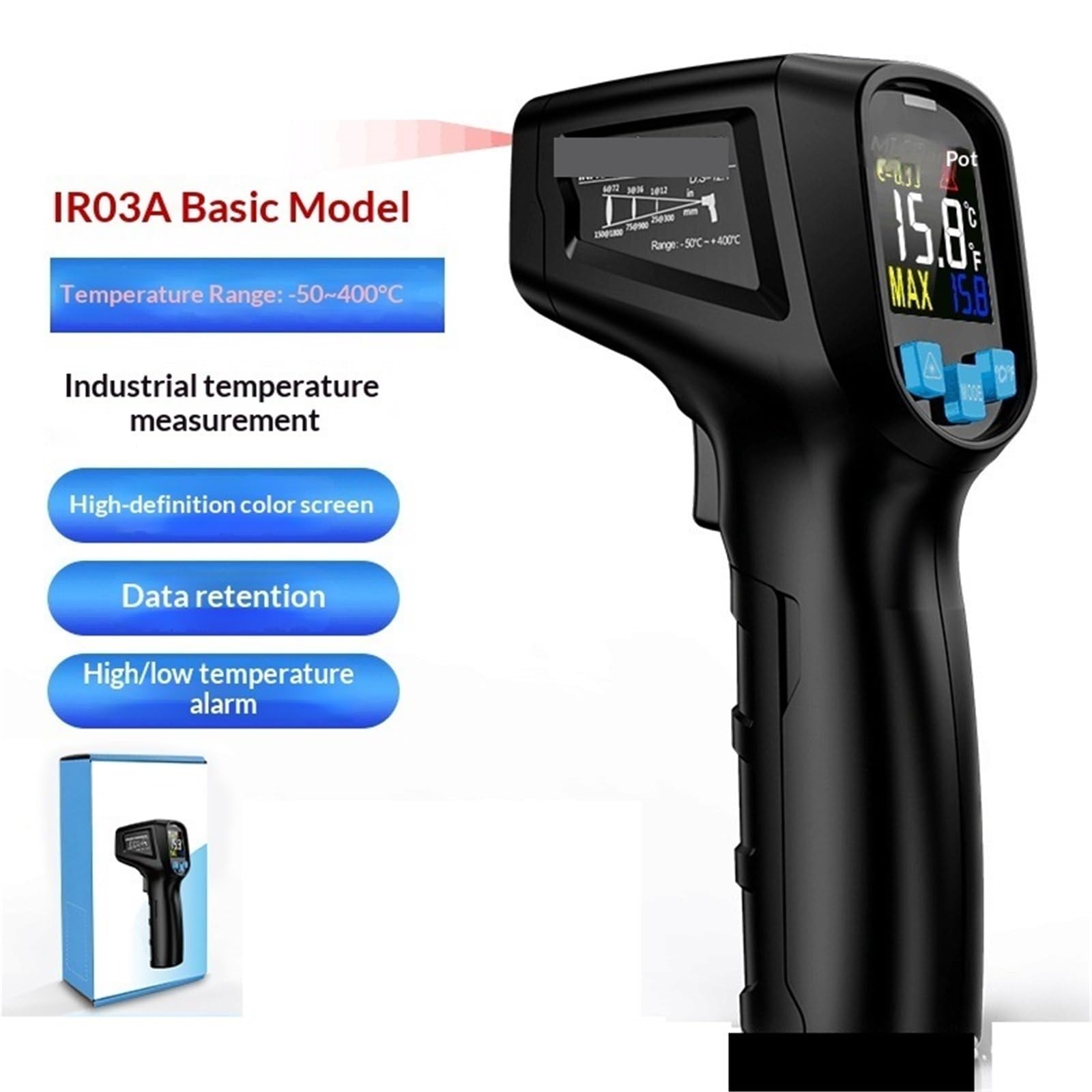 Thermomètre Infrarouge Laser, 50~600 ℃ Thermomètre Numérique Infrarouge Pyromètre Sans Contact Hygromètre De Cuisine pour Cuisine Cuisson, Industrie