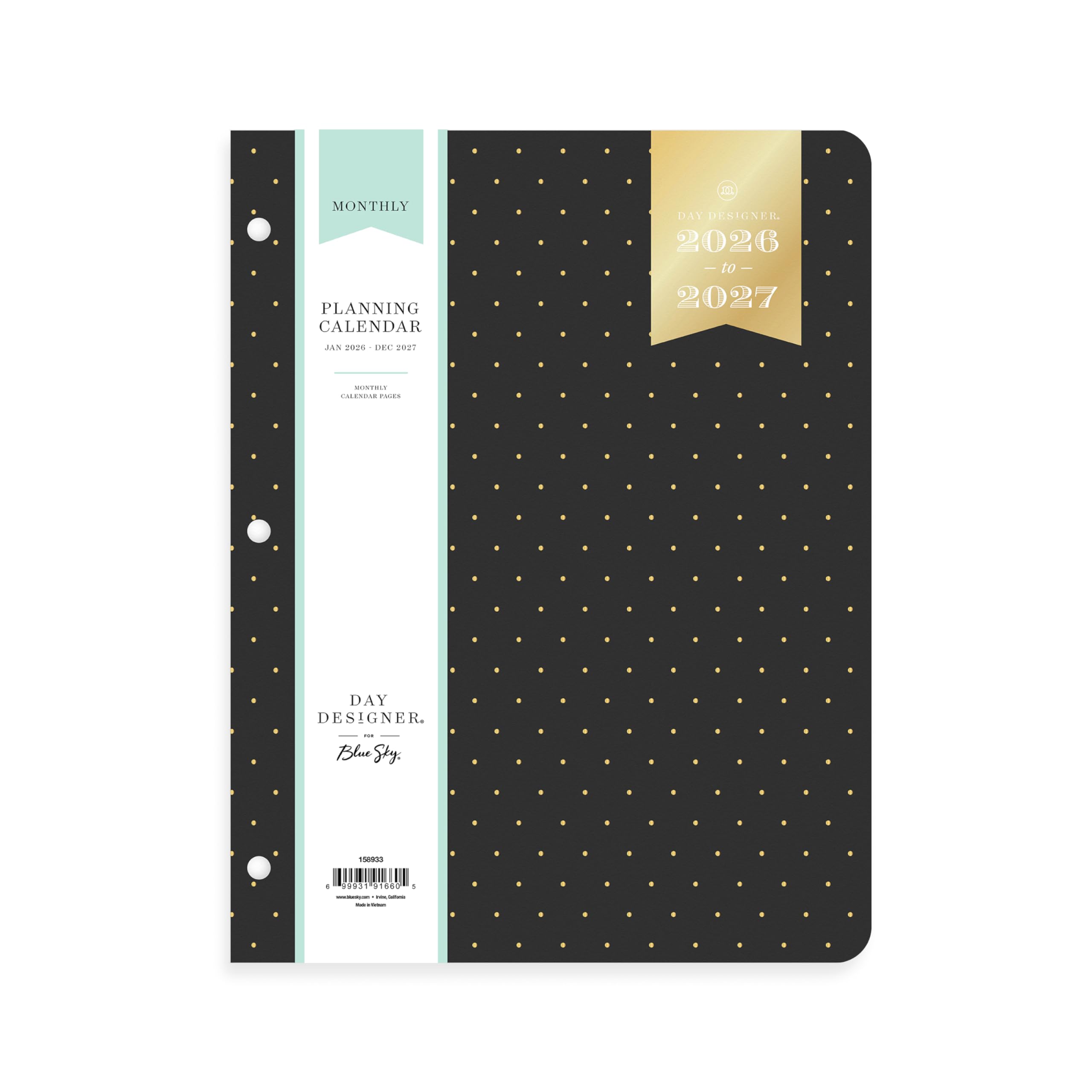 Blue Sky Day Designer 24-Month 2026 Monthly Calendar, January 2026 - December 2027, 8.5" x 11", Flexible Cover, Stapled Binding, Black Swiss Dot