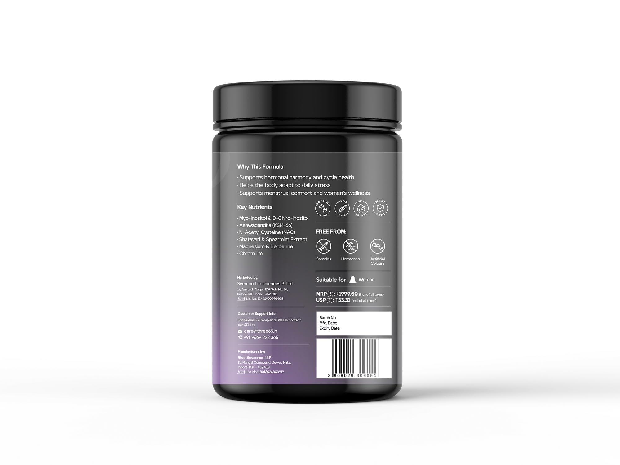 Three65 Hormonal Balance Pro | Myo-Inositol 40:1 with D-Chiro Inositol | Hormonal & Menstrual Support Supplement for Women | PCOS Nutritional Support | Cortisol & Metabolic Balance | 60-Day Supply — Amazon image 8