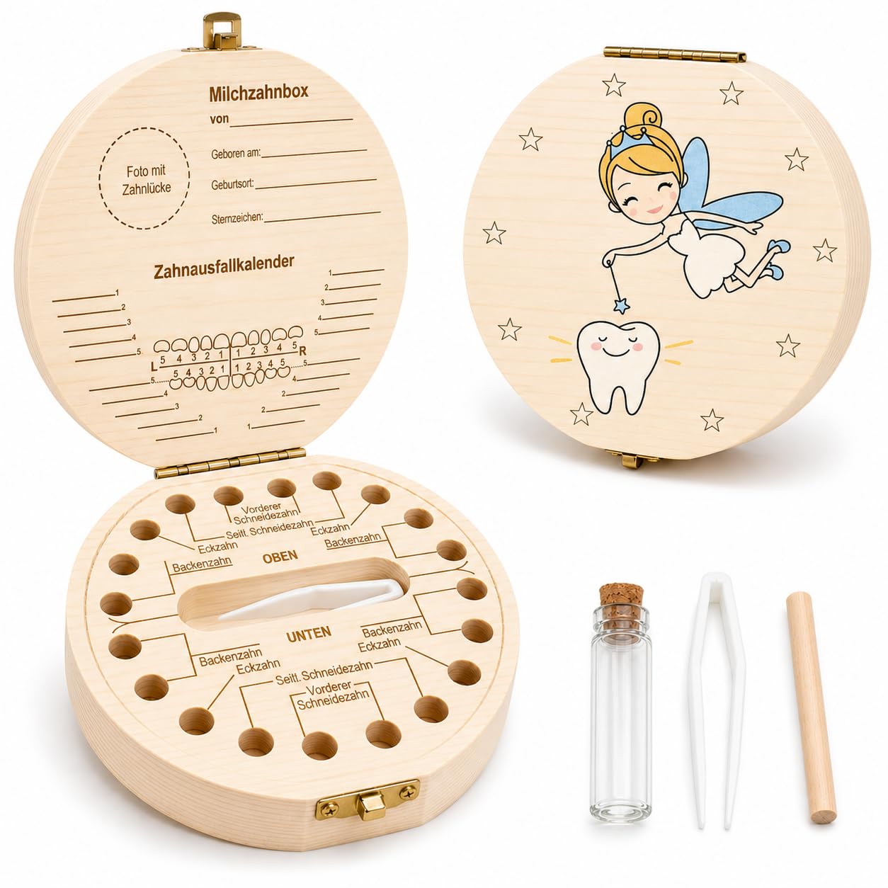 Shengruili Zahnbox Holz Milchzähne Box,Milchzahndose,Zahnbox für Milchzähne,Milchzahndose Mädchen,Aufbewahrungsbox für Baby-Zähne,Zahnschachtel milchzähne