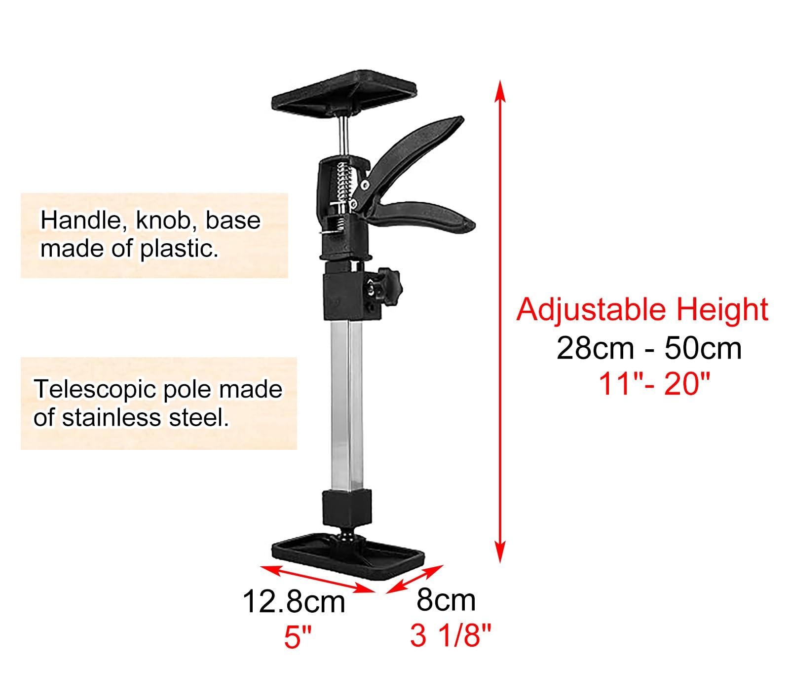 Puntales Extensibles Varilla de Elevación de Acero Inoxidable Ajustable, Herramienta de Elevación Manual para Instalar Gabinetes, Poste de Soporte de Elevación Telescópico para Marco de Puerta(3pcs,28