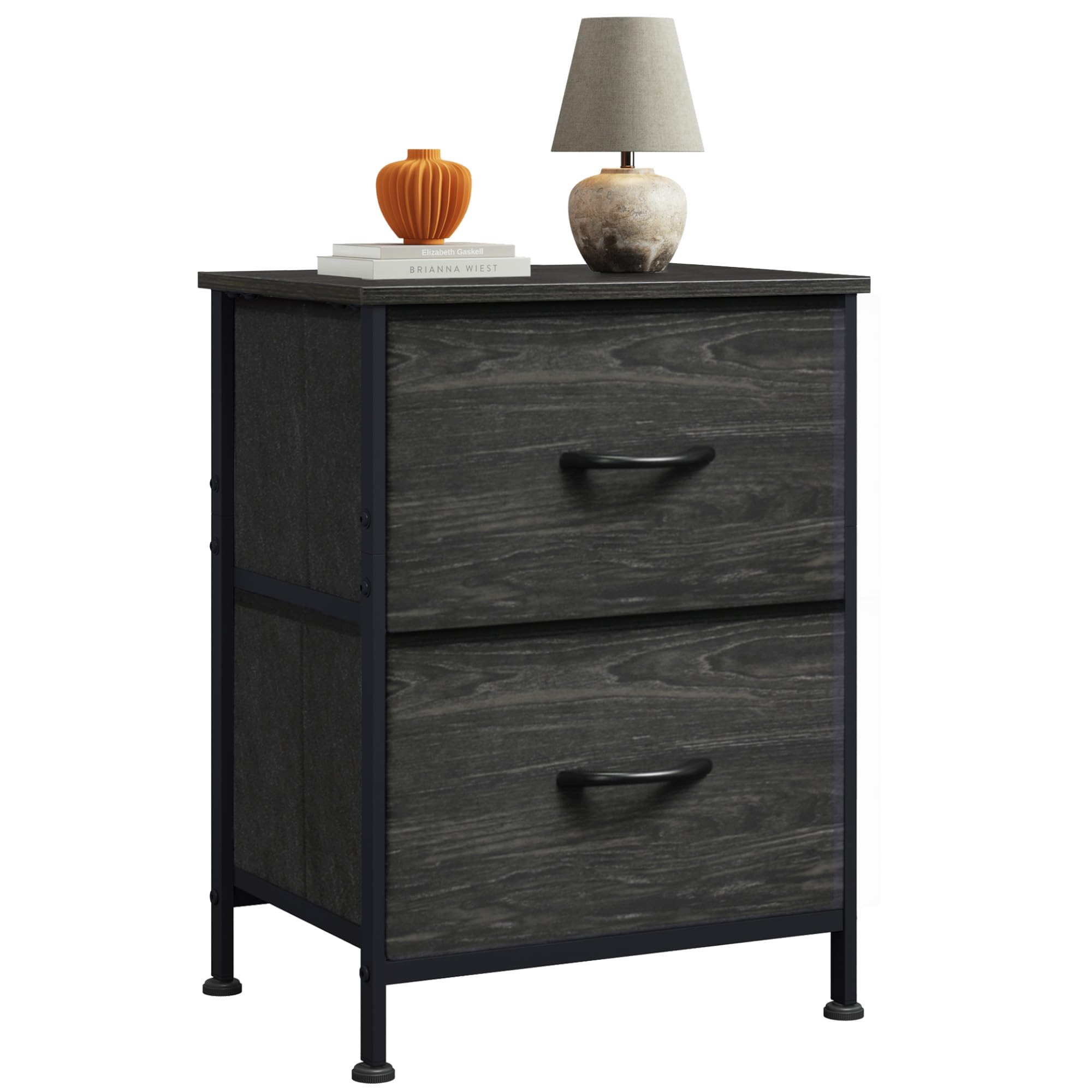 WLIVE Night Stand, Small Dresser with Drawers, Dresser for Bedroom with 2 Fabric Drawer, Black Bedside Table End Table, Dorm Nightstand, Closet Organizer, Charcoal Black Wood Grain PrintThe Forest Stewardship Council