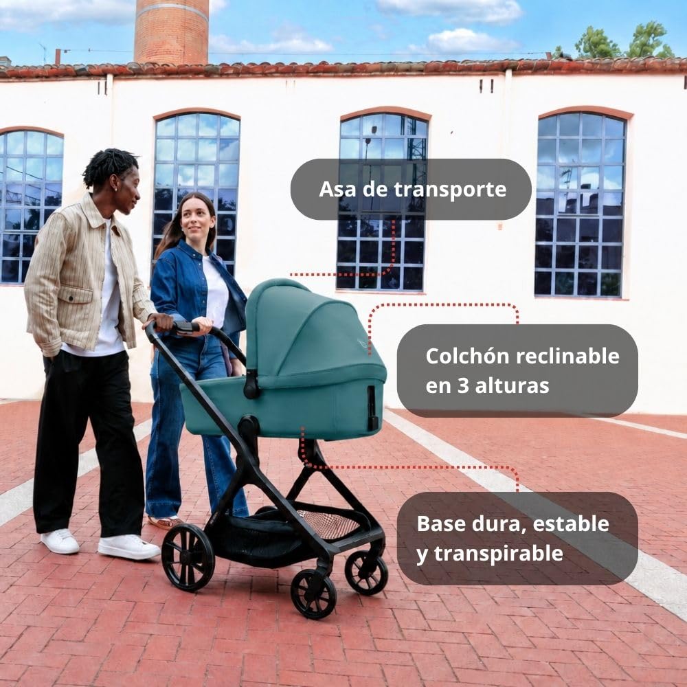 Be Cool Kombo, Cochecito Bebé 2 Piezas con Capazo Rígido Elevable y Silla de Paseo Reversible, Plegado con una Mano, Desde el Nacimiento hasta 22 kg, Azul