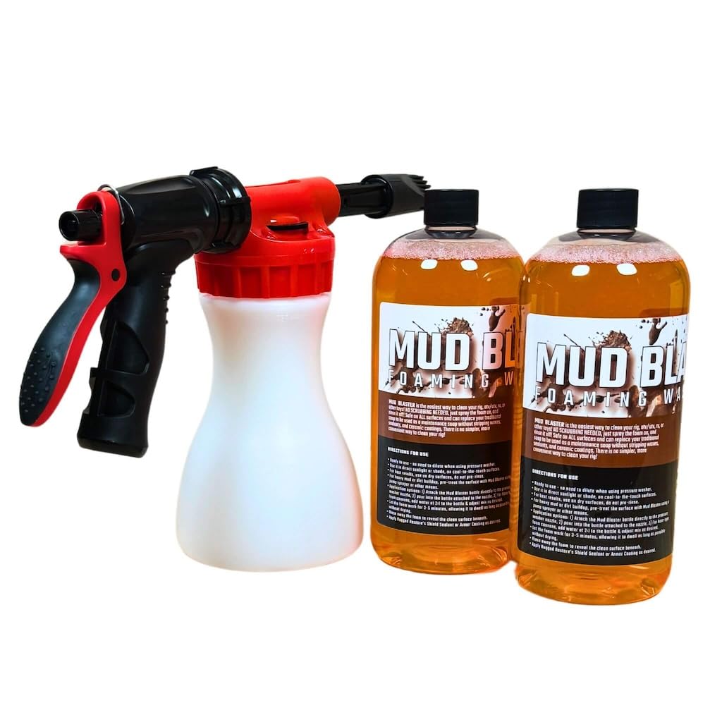 Rugged Restore Mud Blaster Foaming Car Wash Soap ((2) 32oz Bottles + Garden Hose Foam Cannon)