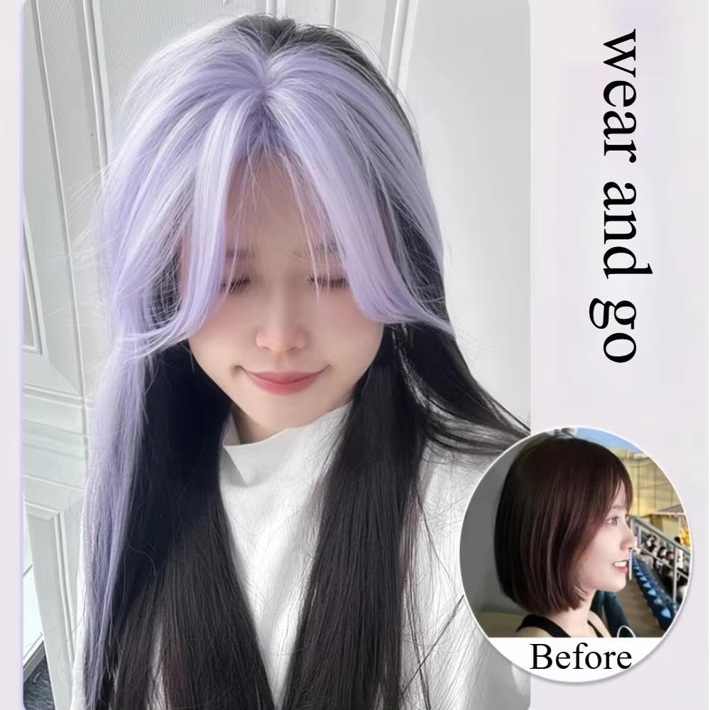 Haarpflege Lange Gerade Damenperücke In Schwarz Und Lila Für Den Gebrauch Cosplay Zärtlichkeit