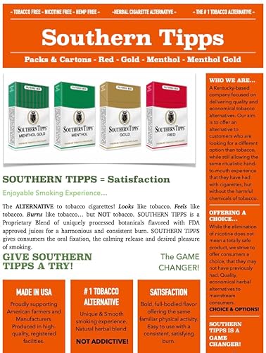 Southern Tipps Menthol Gold Pack (20 Sticks) - Tobacco Free - Nicotine Free - Herbal - Cigarette Alternative thumb #5
