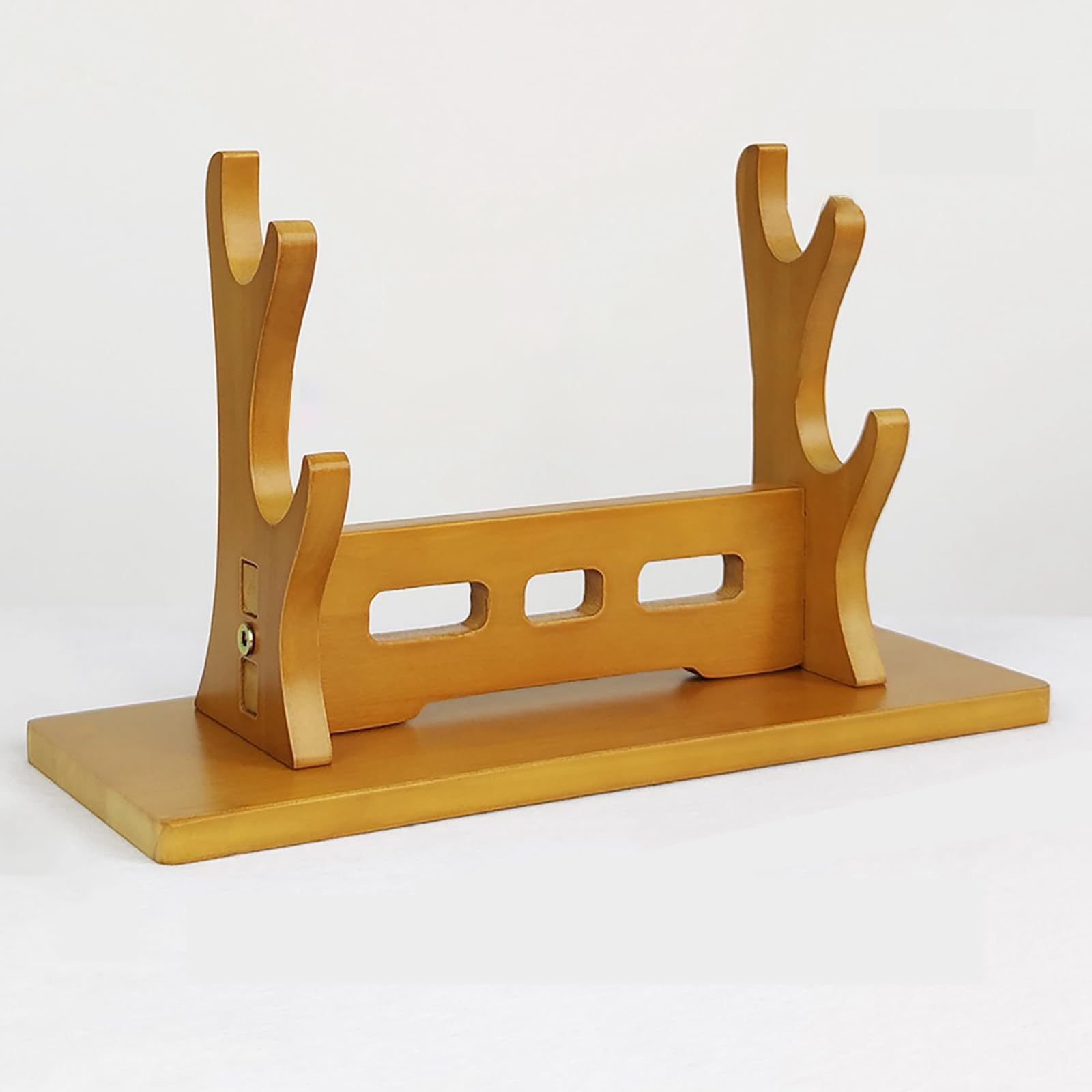 Hjhuua Walnut Color (2~5Tier) Solid Wood Desktop Sword Stand,Flute Stand Weapon Stand,Decorative Sword Rest Display Rack,For Flute,Xiao,Katana,Wakizashi,Tanto,Support All Swords(,Light Brown)