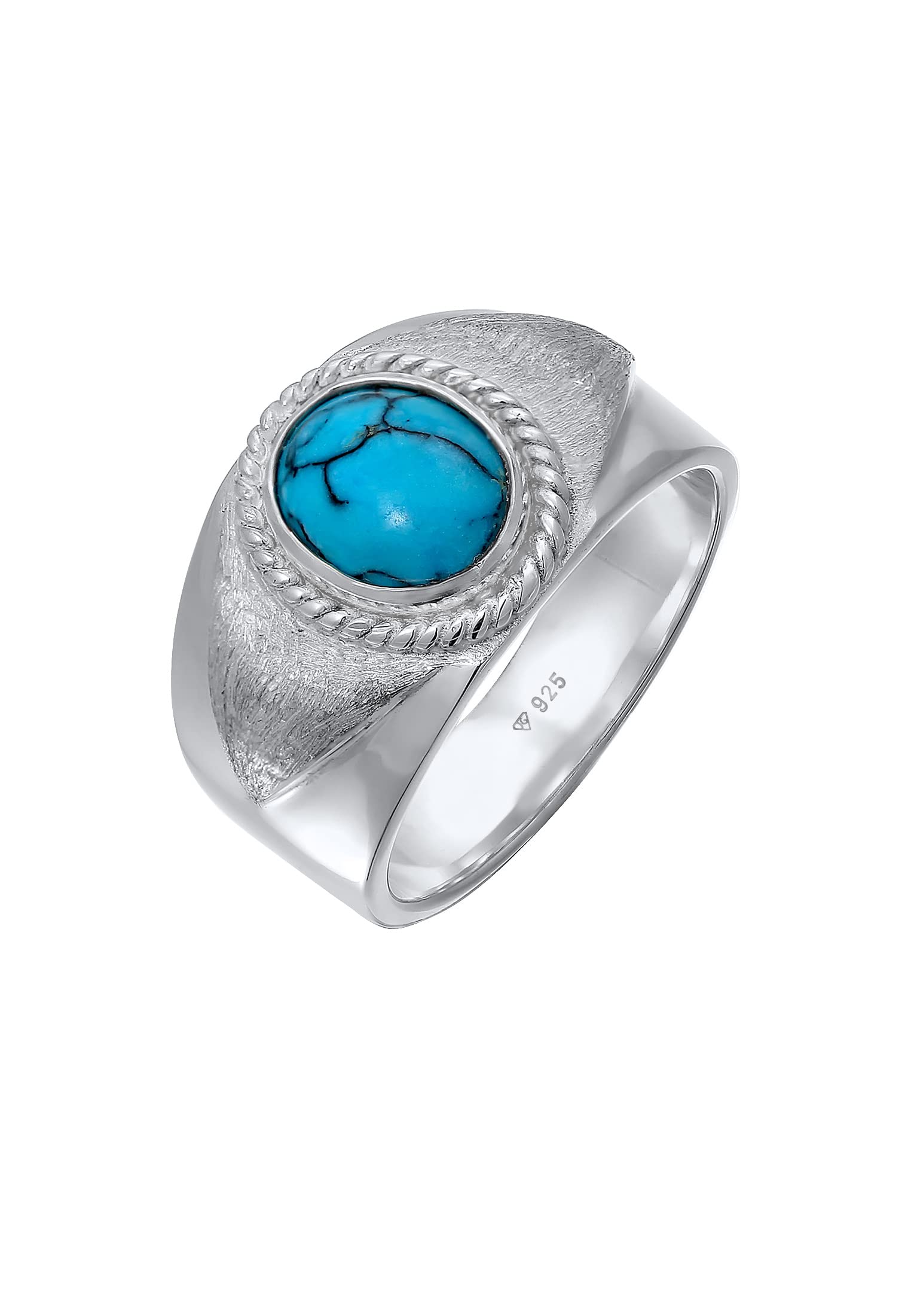 Kuzzoi Anillo de sello para hombre con howlita (10 mm), piedra turquesa, plata de ley 925 pulida, anillo de plata maciza de estilo vintage, anillo para hombres de tamaño 60-66, 0611451121