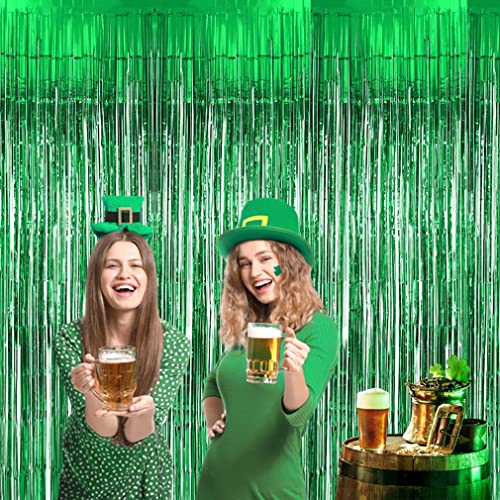 Joyyu Green Foil Fringe Curtain, 2Pcs 3.28Ft X 8.2Ft Tinsel Door Curtains Photo Backdrop For Kids Dinosaur Birthday Wedding Easter Mardi Gras St. Patrick's Day Decorations #TOP5