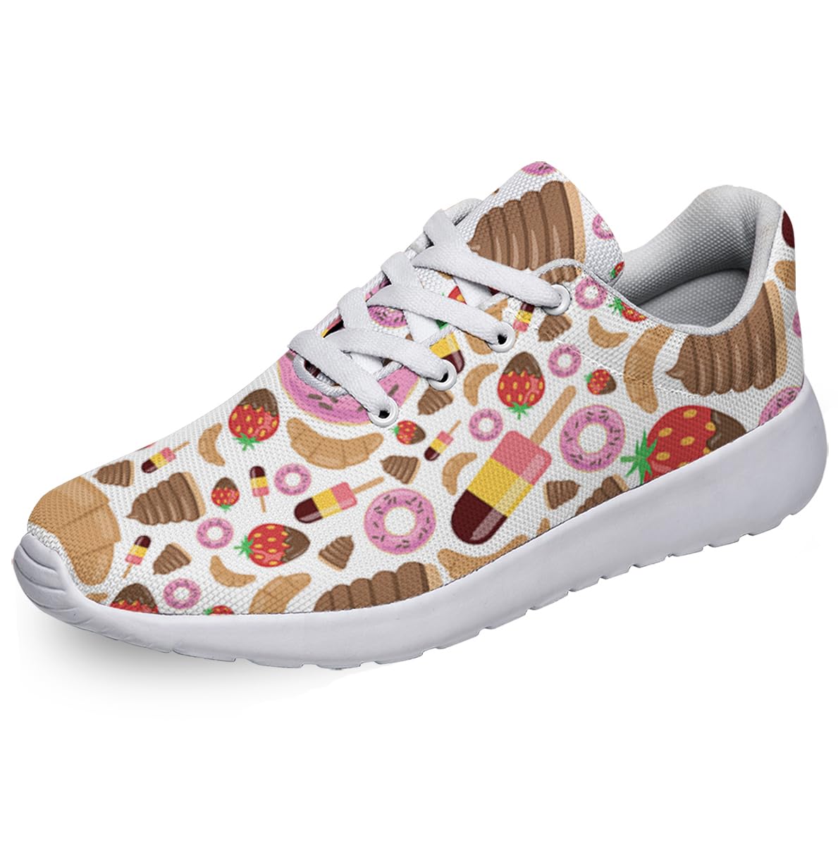 Women Men Desserts Shoes Personalited 3D Print Running Shoes Athletic Tennis Sneakers White Size 6