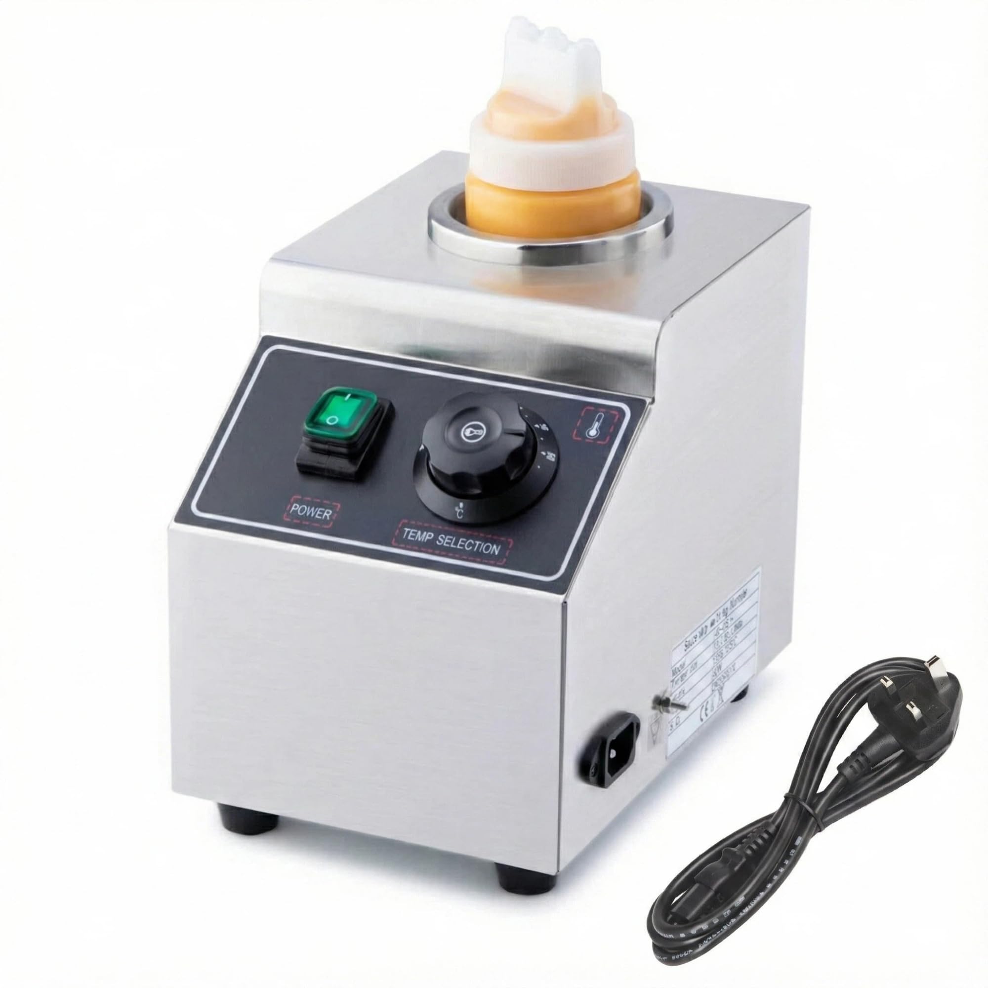 EASYROSE Commercial Sauce Warmer with 1 Bottle, Electric Squeeze Bottle Warmer for Nacho Cheese, Chocolate & Jam, 30-85°C Adjustable Temperature, 220V