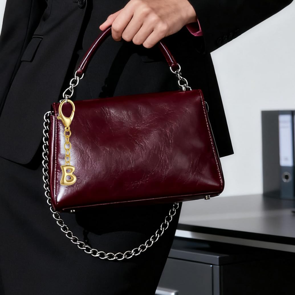 Bubble Gold Letter Bag Charms for Women, Cute Initial Keychain for Handbags, Purse Charms Valentines Day Gifts - Image 4