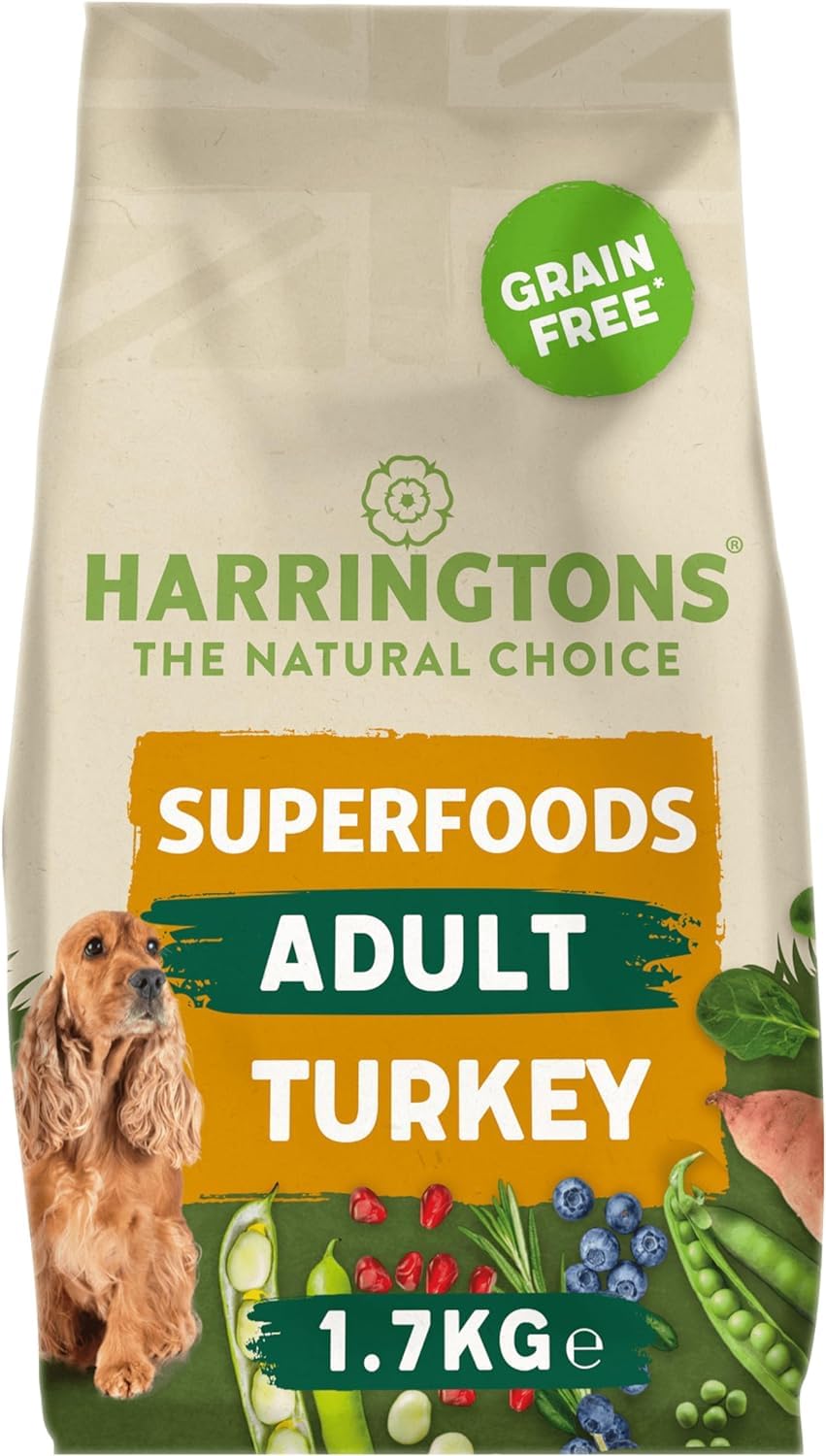 Harringtons Superfoods Complete Grain Free Dry Adult Dog Food Turkey with Veg 1.7kg (Pack of 4) - Made with All Natural Ingredients (Packaging may vary)
