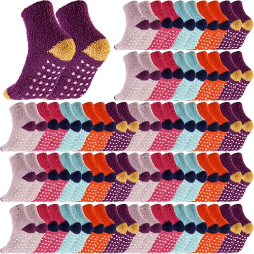 Foaincore 40 Pairs Fuzzy Non Slip Socks for Women Winter Warm Soft Fluffy Plush Fuzzy Socks for Women with Grips in Winter
