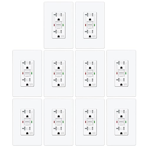 ELECTECK Paquete de 10 salidas GFCI de 20 amperios, a prueba de clima al aire libre (WR), receptáculos GFI de autoprueba con indicador LED,