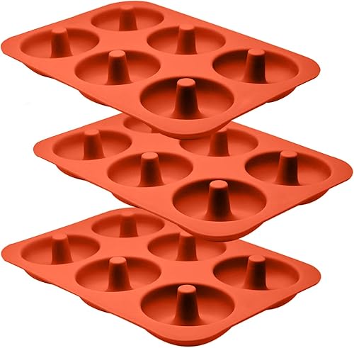 ABAM Molde de silicona para donas de alta calidad, paquete de 3 moldes de silicona antiadherente de grado alimenticio con 6 moldes de donas de