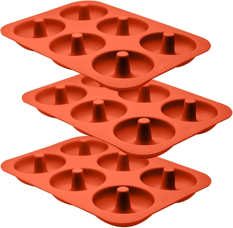 ABAM Molde para donas de silicona premium de 3,5 pulgadas, paquete de 3 moldes para hornear de silicona antiadherente de grado alimenticio con 18 moldes para donas de bandeja para hacer bagels, perfecto para microondas, congelador y lavavajillas.
