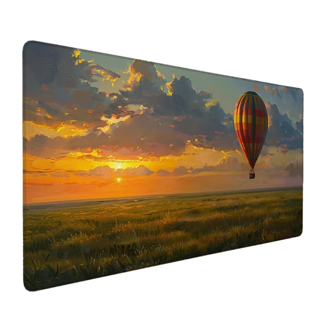 Mouse Mat 800 x 400 x 3mm Gaming Mouse Pad, Non-Slip Rubber Base, Waterproof Surface, Stitched Edges Mouse Pad, Compatible With Laser and Optical Mice (Yellow Hot Air Balloon) Gaming Mouse Pad 9-QC