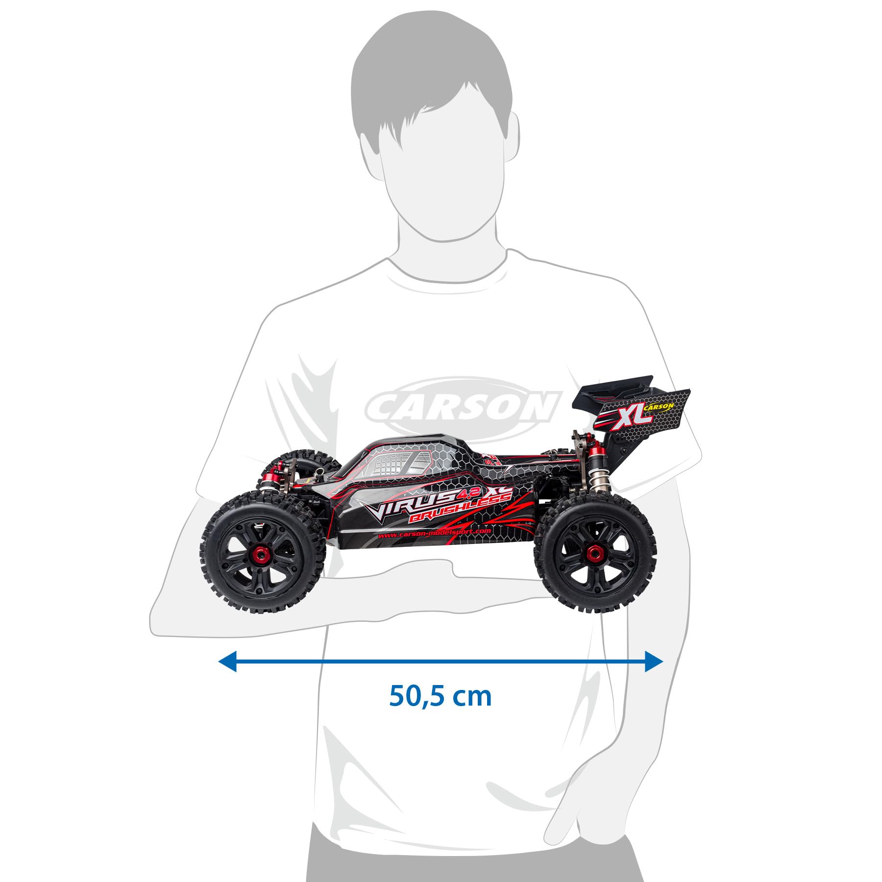 Carson 500409080 1:8 Virus 4.2 XL 100% RTR Negro/Rojo - Coche RC, Coche teledirigido, Velocidad hasta 80 km/h, Modelo 100% RTR, Mando a Distancia Incluido