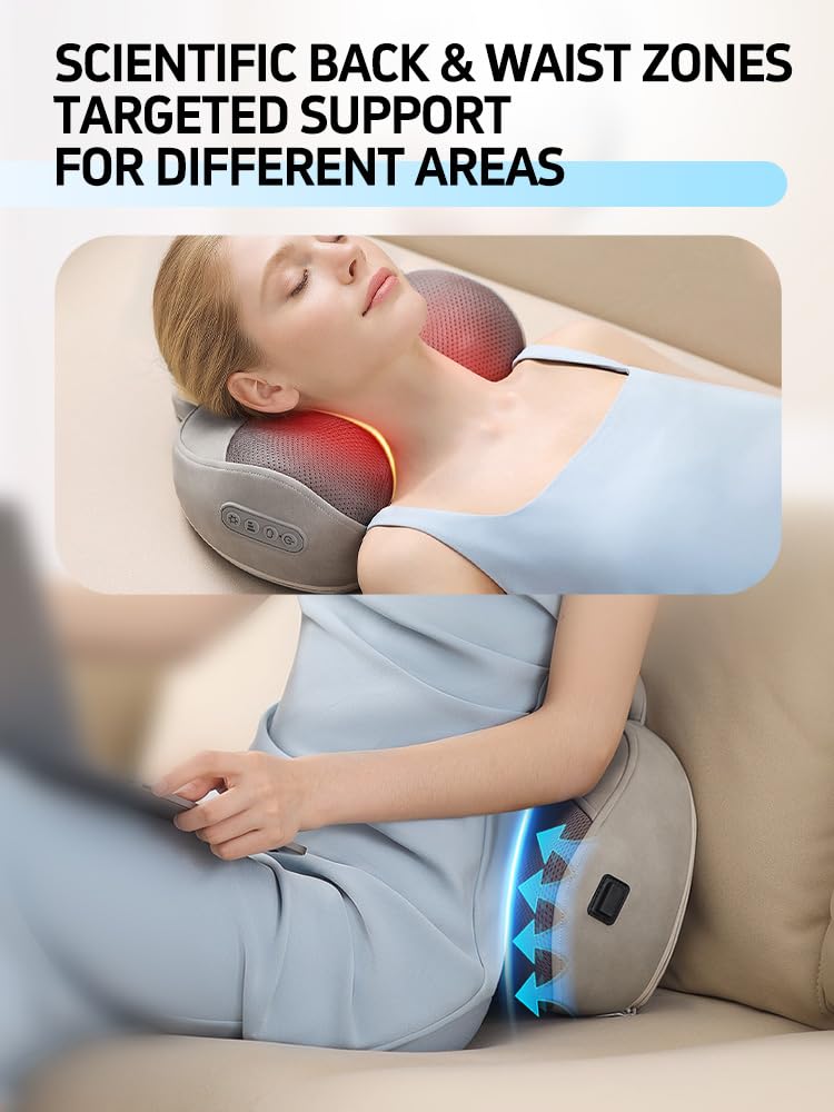 Kabelloses Nacken- und Schultermassagegerät mit Wärme | Kabelloses 20-Knoten-3D-Shiatsu-Massagegerät mit Wärme, wiederaufladbar für 12-15 Anwendungen, tragbar für Zuhause & Büro