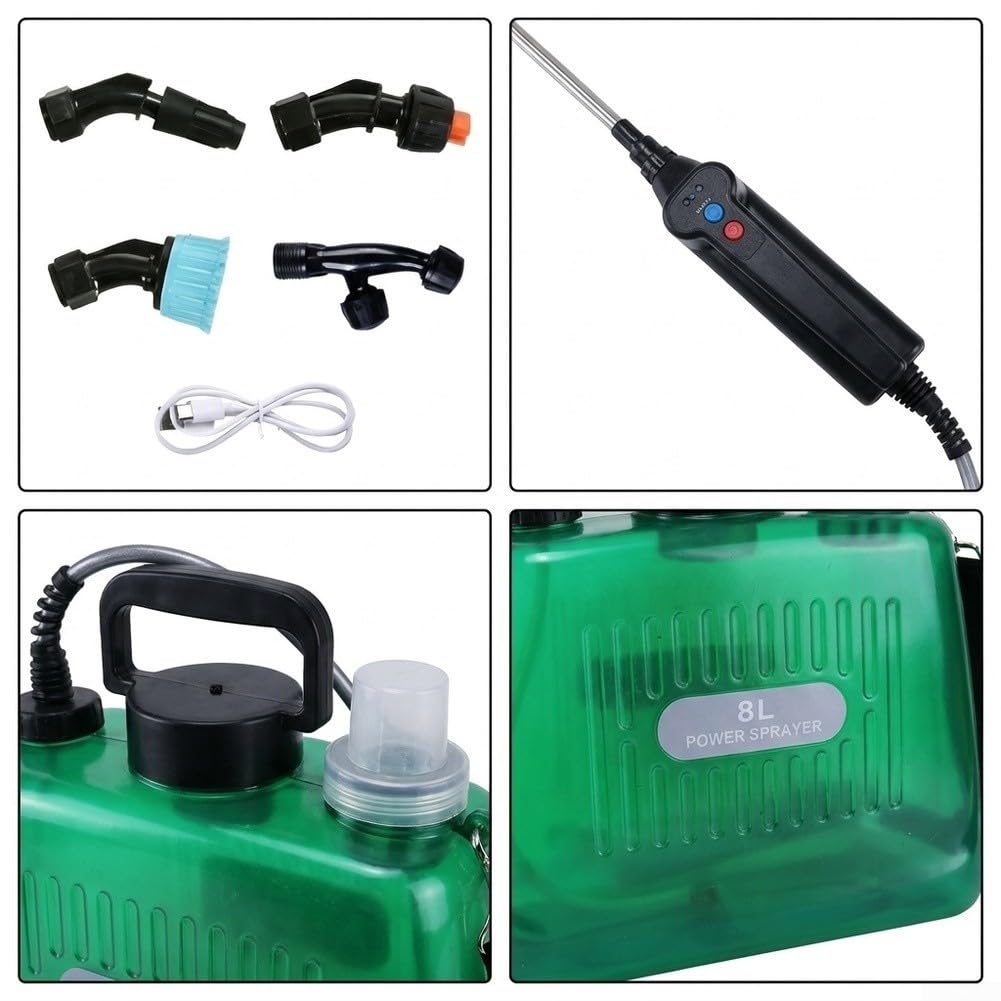 Elektrische Gartenspritze, 8 Liter (2 Gallonen), wiederaufladbare | Pumpspritze mit 3 einstellbaren Druckstufen, leichte, tragbare elektrische für Gartenarbeit,