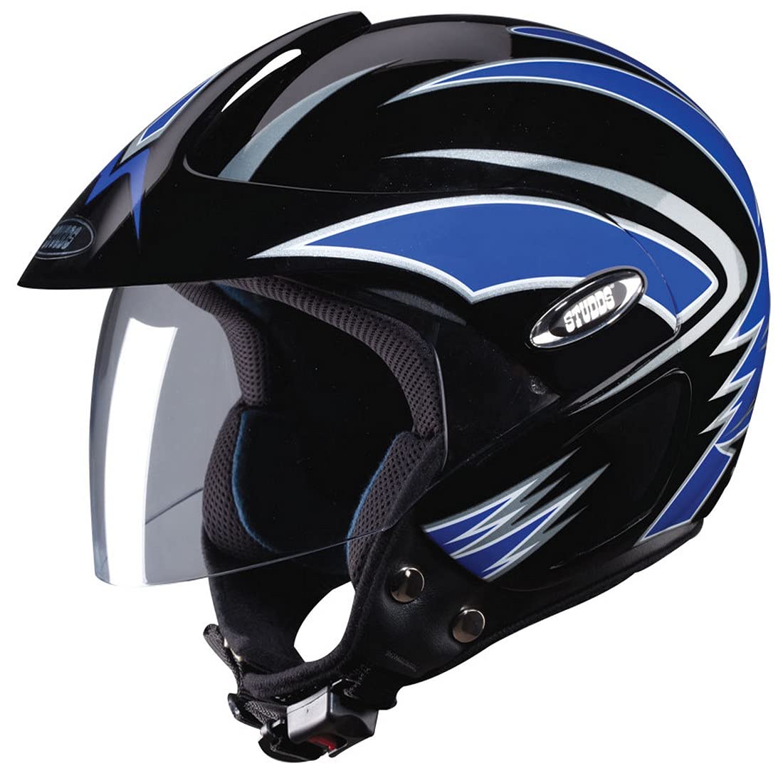 STUDDS Marshall D1 Open Face Helmet Helmet (Black Blue, M)-image-38