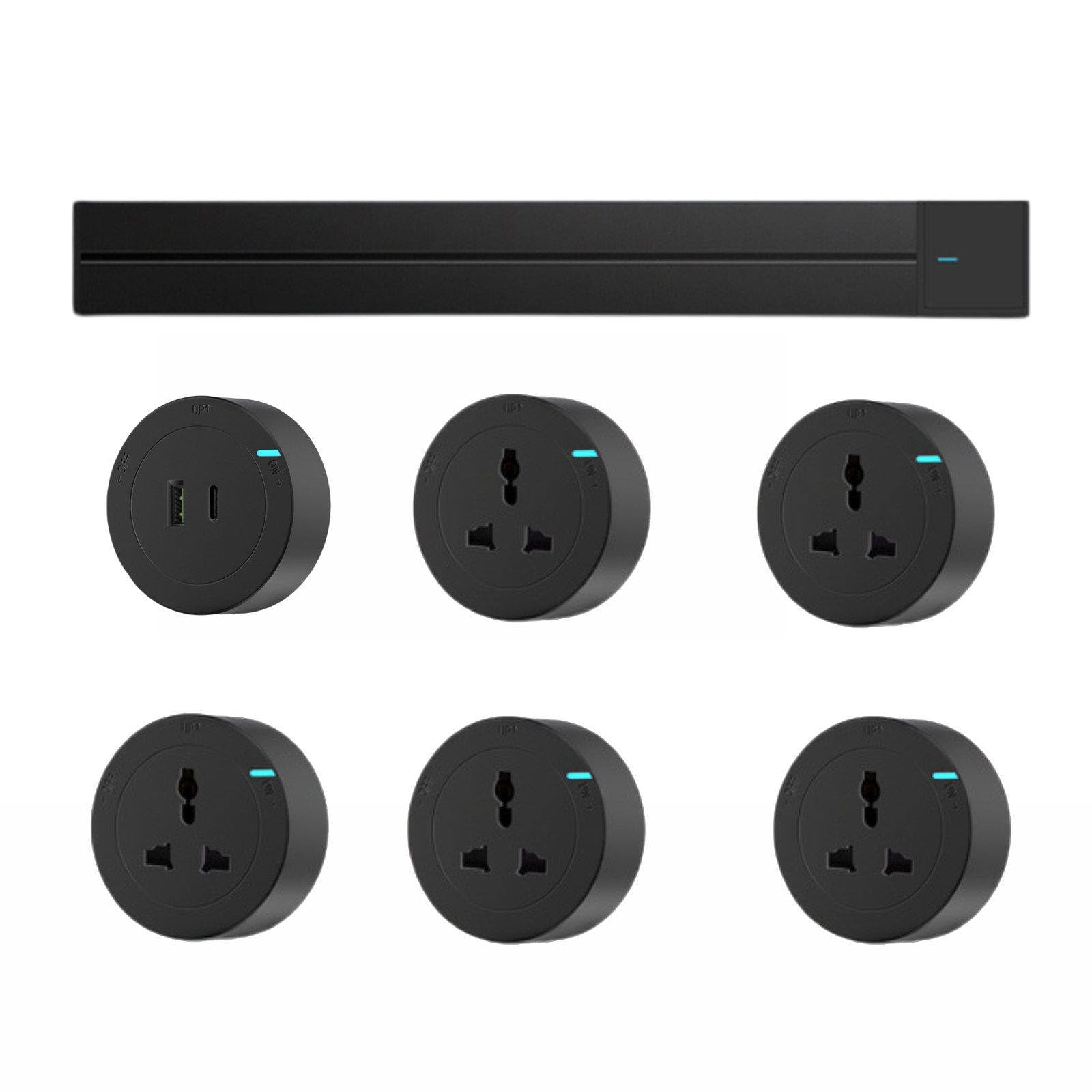 Listwa zasilająca, montowana na ścianie, wyjmowana listwa zasilająca, szyna 100 cm i 6 adapterów, listwa zasilająca 110-250 V AC, 8000 W, 32 A, do kuchni, biura, przyborów szkolnyc
