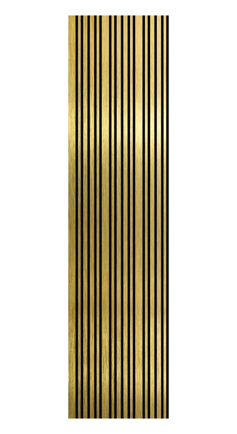 Be-Creative Acoustic Slat Wall Panel - Gold 2400 x 600mm Multi Width Wooden Slatted Wall Panel with Felt Backing, Decorative Sound Absorbing Wall Panels for Media Walls, Living Room & More