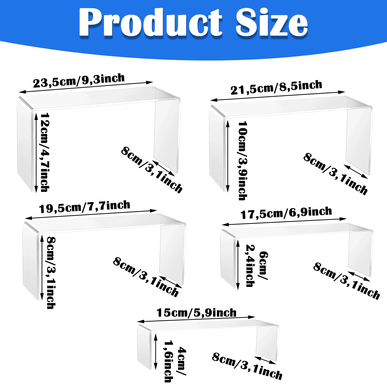 10 supporti per display in acrilico, 5 misure, trasparenti Riser, supporto per display, cosmetici, cupcakes
