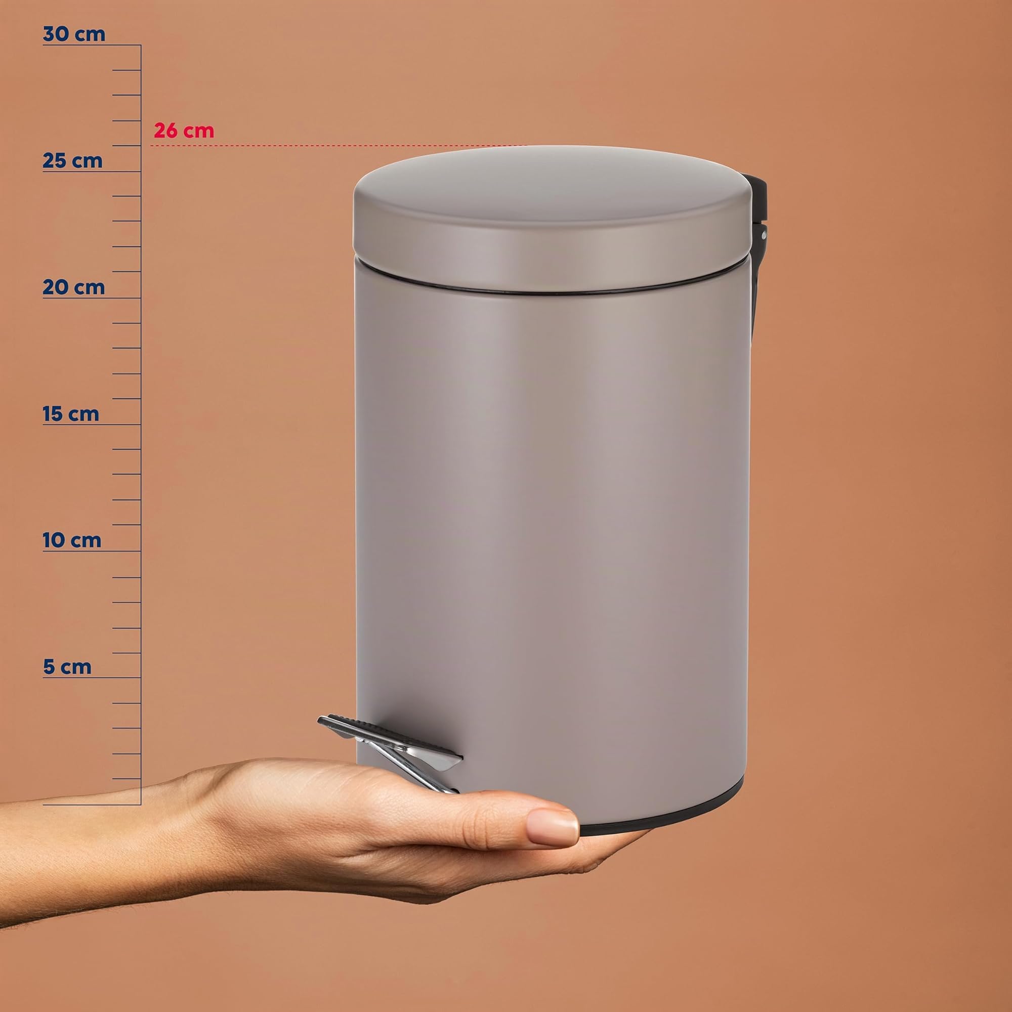 kela Cubo de basura para cosméticos marrón 3 l, cubo de basura metálico con pedal para baño, cubo de basura para baño con cubo interior y asa de transporte, MONACO, marrón cachemira mate