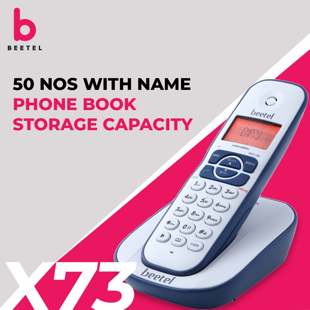 Beetel X73N Cordless 2.4Ghz Cordless Landline Phone with Caller ID Display, 2-Way Speaker Phone with Volume Controls, Auto Answer, Alarm Function, Stylish Design (Blue/White)(X73N) 23