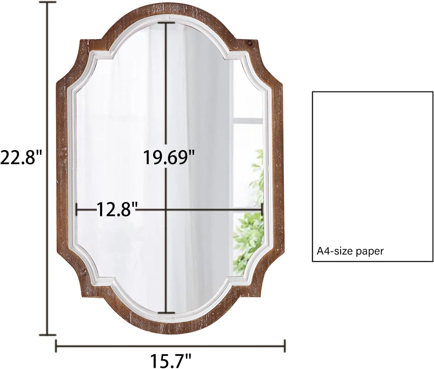 Farmhouse Oval Mirrors for Wall 16 X 22 Inch, Hanging Vintage Oval Mirrors for Bathroom, Distressed White Rustic Wood Framed Entryway Mirror with Scalloped Corner Living Room