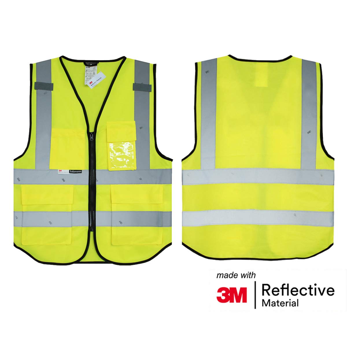 UNIGIFT Personalised Yellow Salzmann 3M High Visibility Safety Vest Multi Phone ID Pocket Hi-Vis Waistcoat 3M Reflective Tape