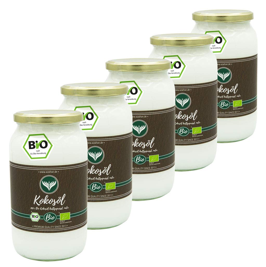 Azafran BIO Kokosöl Kokosnussöl nativ kaltgepresst im Glas 5L