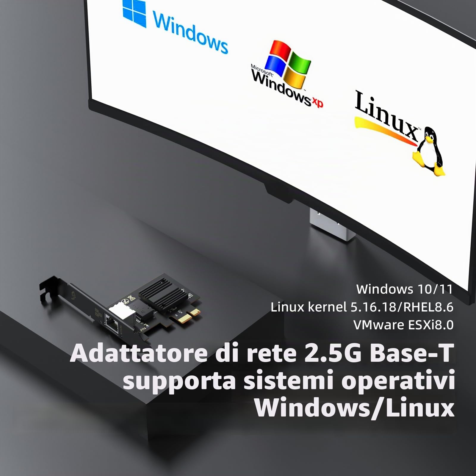 Scheda di rete 2,5 Gb PCIe con chip I226-V, adattatore di rete 2,5GBase-T NIC, porta LAN RJ45 Ethernet Gigabit 100/1000/2500 Mbit/s, PCIe 3.1 X1