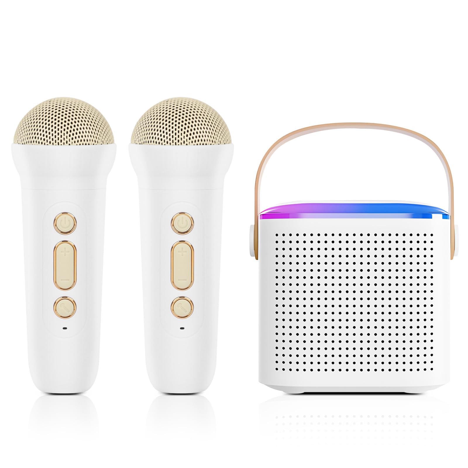 XTUGAX133 White Mini Karaoke Machine for Kids Adults, Karaoke Portable Bluetooth Speaker with 2 Wireless Microphones with LED Lights for Birthday