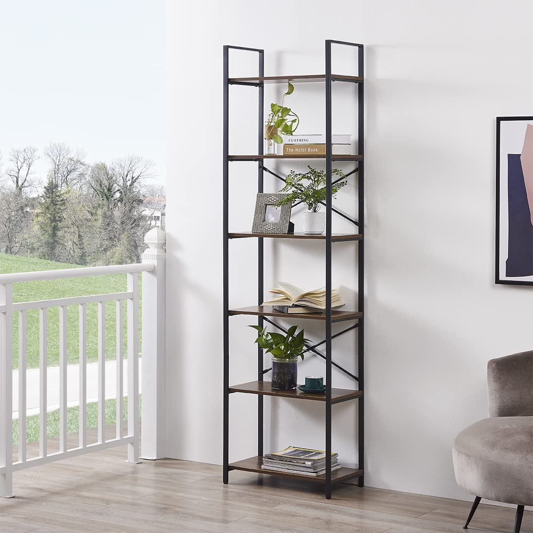 Buy Homissue 6 Tier Industrial Shelf Bookcase, Tall Bookshelves with
