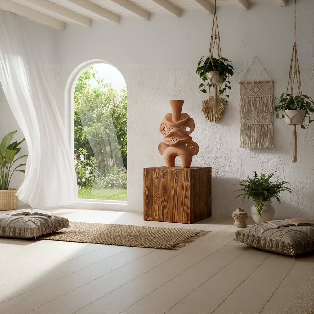 Colonna rustica, decorazione in tronco d’albero, colonna per fiori, design senza tempo, stabile e durevole, noce, 40x40x40 cm