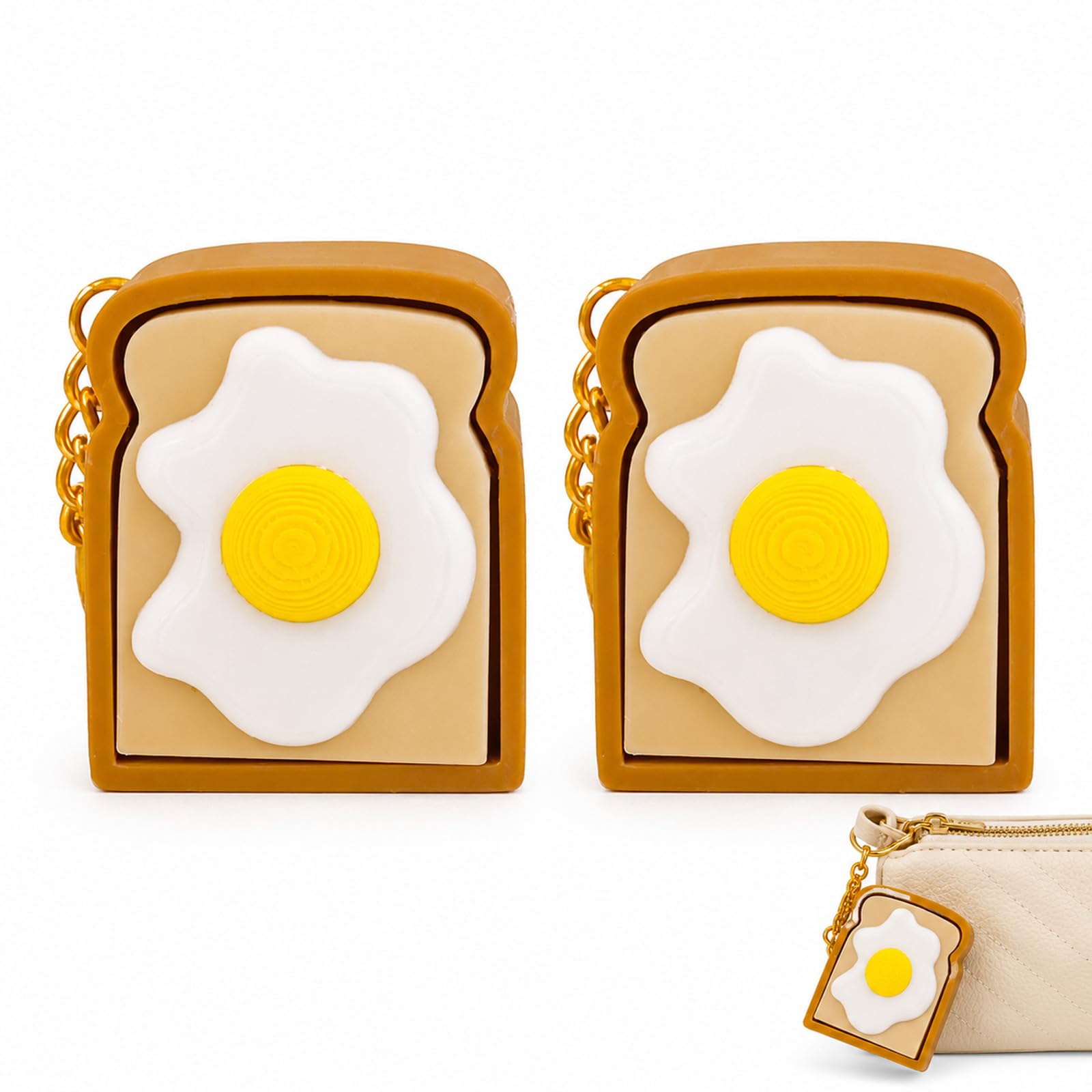 2PCS Toasty Keyboard Clicker Keychain, Clicky Button Pendant Portable, Cute keyboard fidget toy Bag Accessory, With Gold-Tone Chain for Adults, Gifts, Everyday Carry Accessories(Egg)