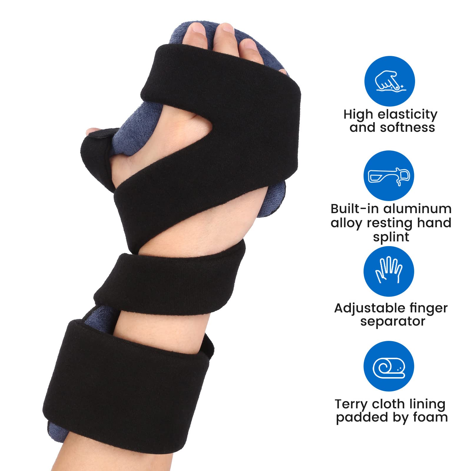 Soporte de Mano en Reposo, férula de Mano para accidente cerebrovascular, Placa de Soporte de Aluminio, separación de Dedos, Correa de Esponja de Doble Capa, para Artritis, tendinitis, síndr