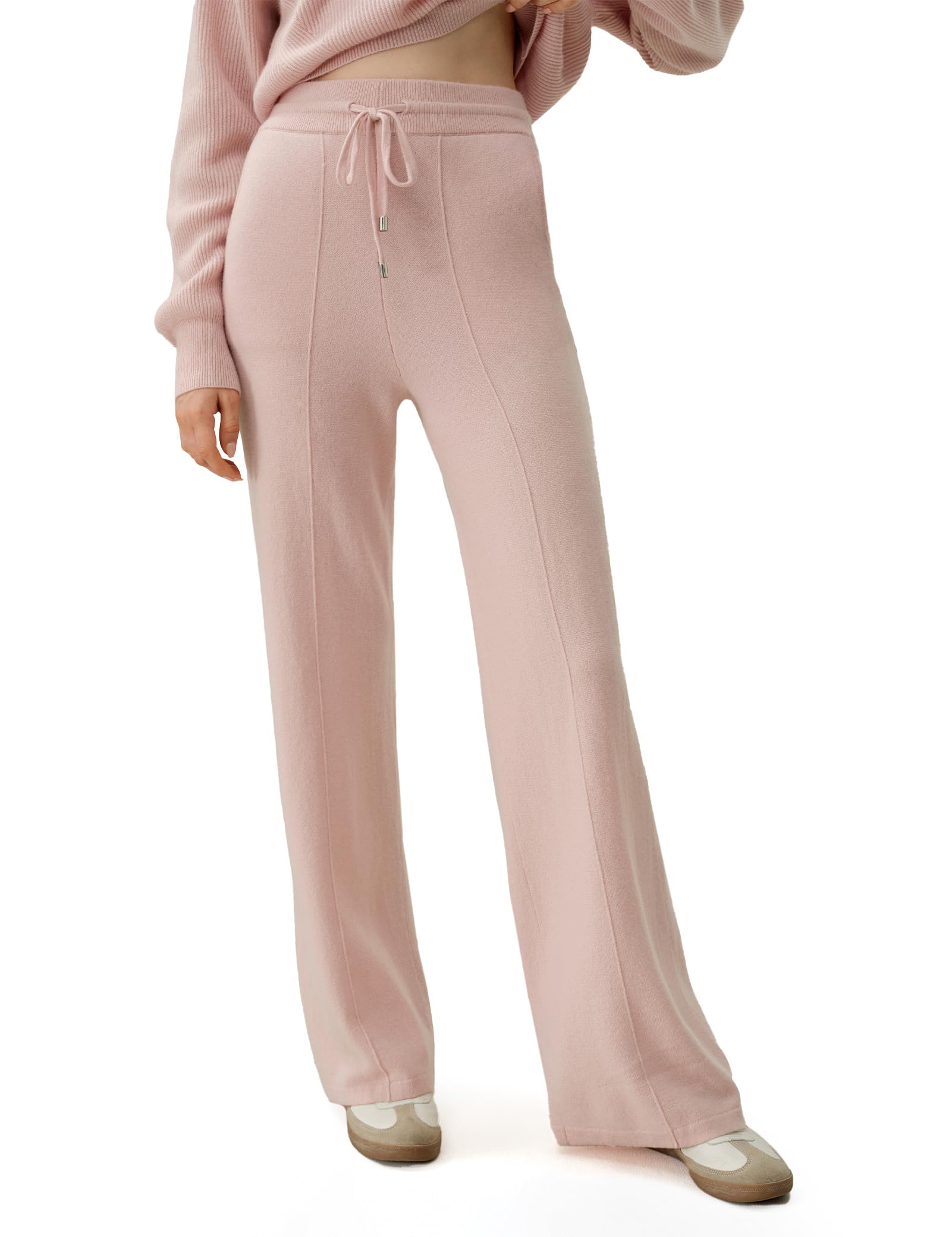 LilySilk 100 Cashmere Pants for Women Super Soft Warm Wide Leg Cashmere Knitted Trousers Elastic Waist Sweatpants