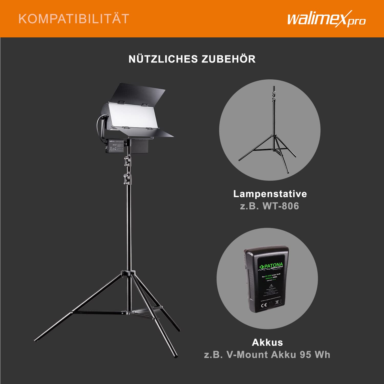 Walimex pro Set studio foto 2 Luci LED a pannello Sirius 160 daylight 65 W, 5600 K + 2 cavalletti fotografici con smorzamento a molla + telecomando