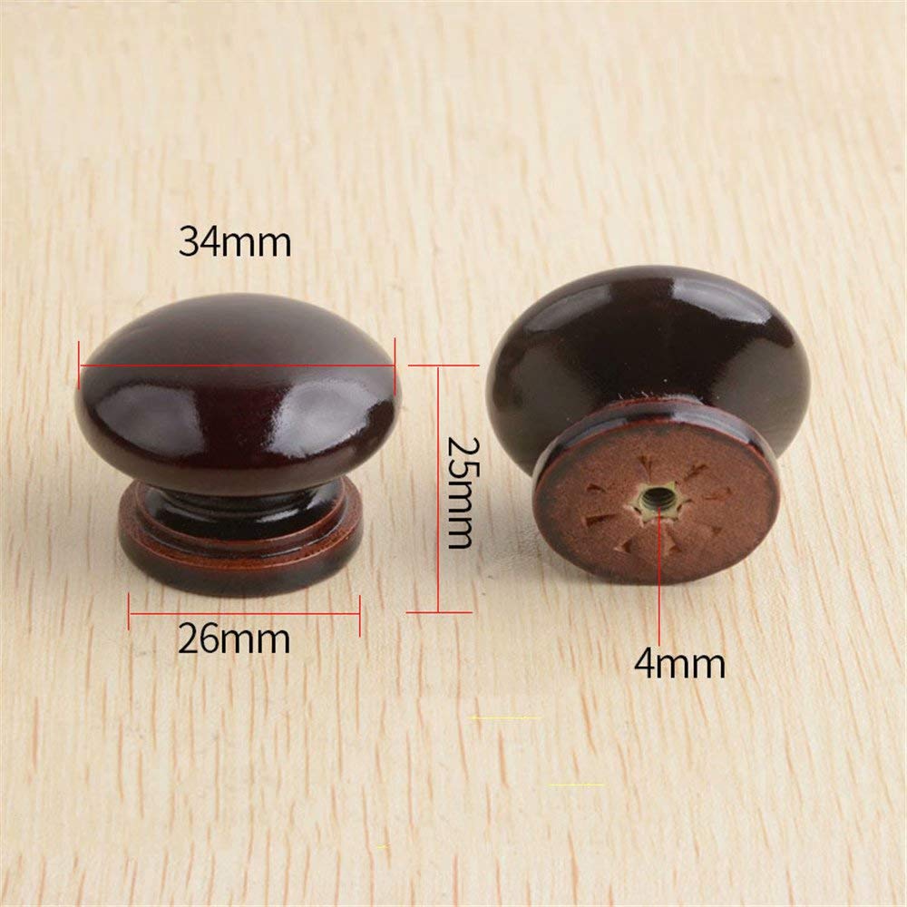 20 pomelli rotondi in legno per mobili, mobili, cassetti, pomelli per cassettiera, forma a fungo, diametro 34 mm, altezza totale 25 mm (rosso)
