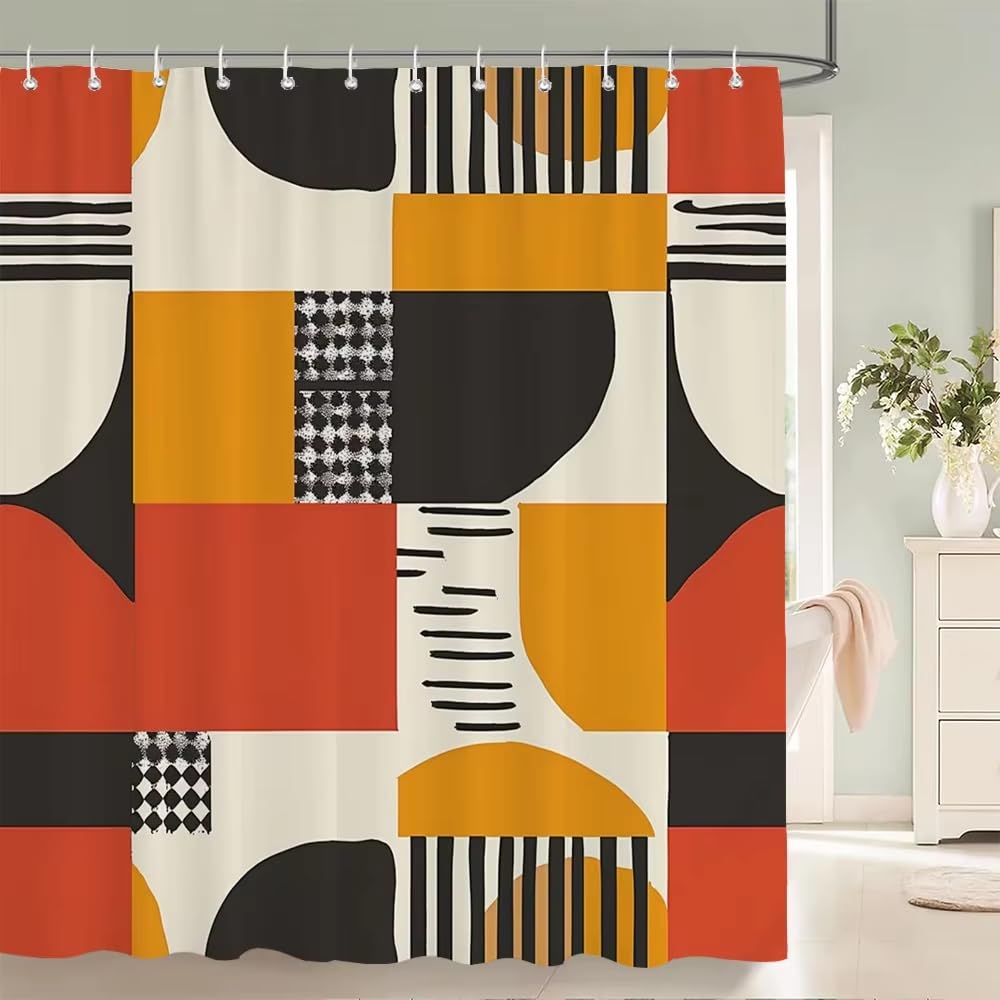 KELAIMI Tribal Geometric Shower Curtain,Abstract Bohemian Ethnic Bathroom Curtain,Waterproof Polyester Fabric Bathtub Curtain with Hooks Style 1 90X180Cm