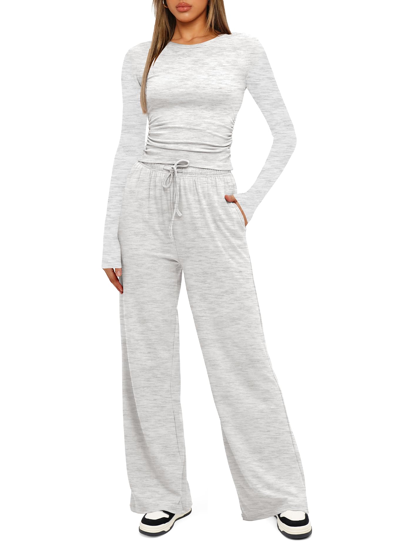 Darong Women's 2 Piece Sets Fall Outfits Long Sleeve Wide Leg Tracksuits Casual Lounge Set Matching Sets