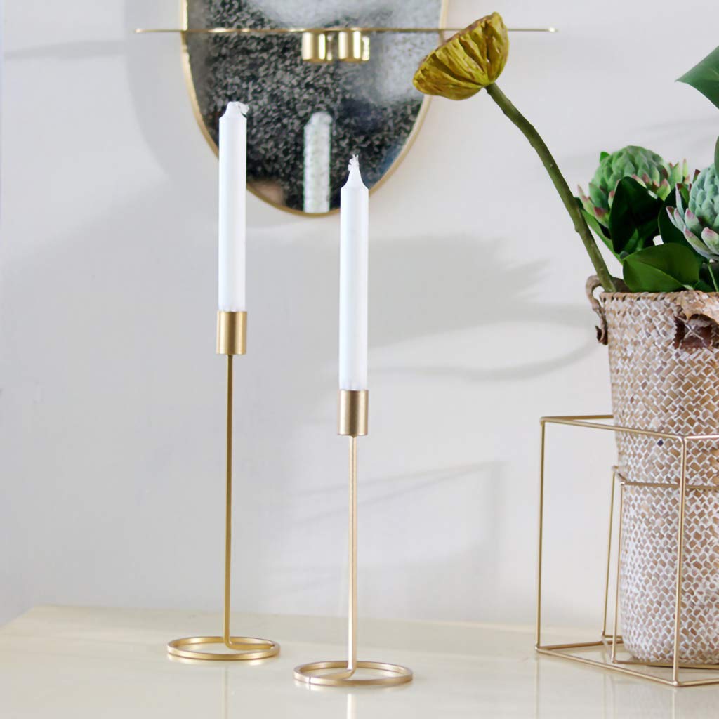Set di 2 portacandele in metallo dorato, per candele a pilastro, candele coniche, portacandele a pilastro decorativo, per matrimoni, San Valentino, inaugurazione della casa, feste, cene e feste