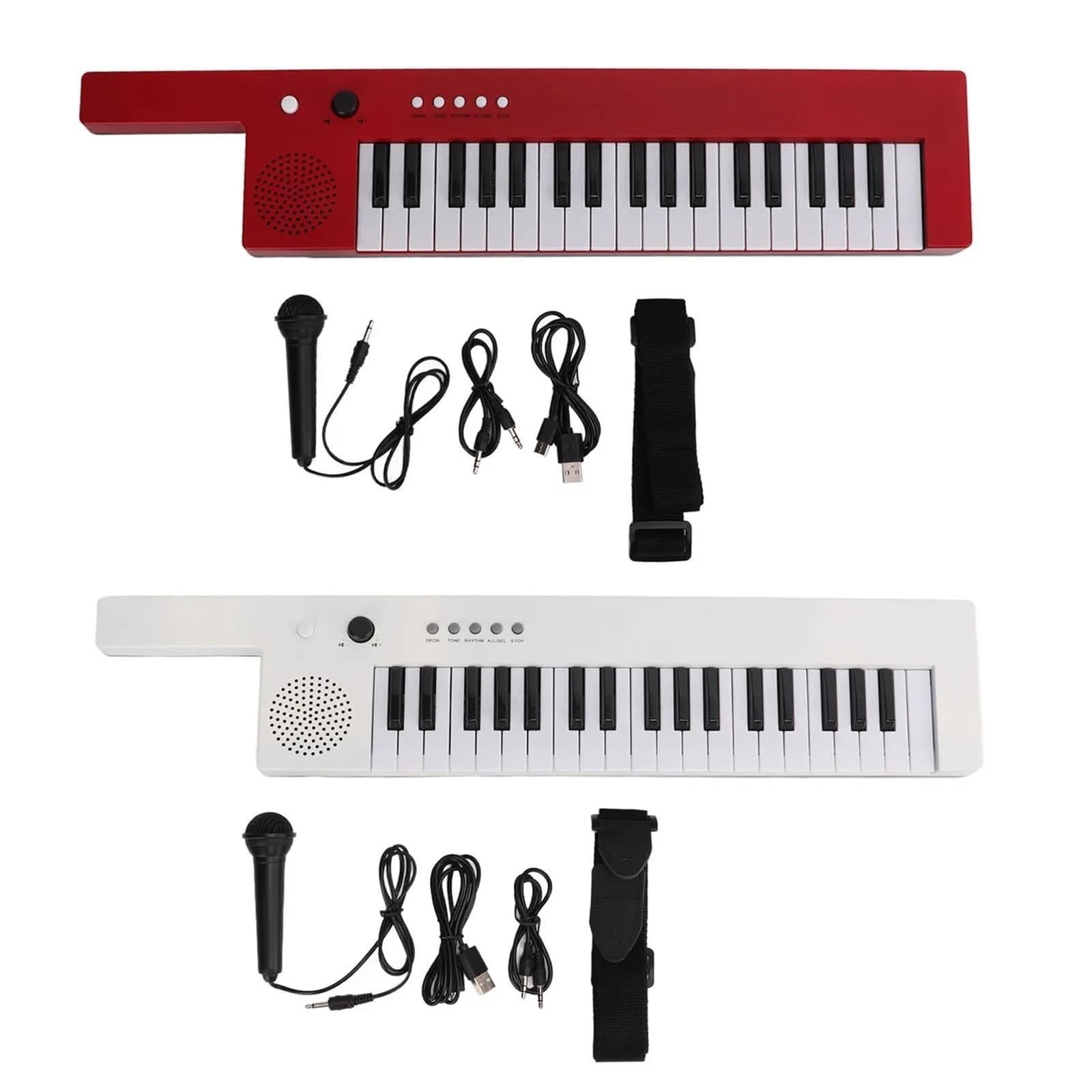 Piano Electrónico Órgano Electrónico De Guitarra De 37 Teclas Con Correa Para El Hombro Y Micrófono Para Principiantes Musicales(White)