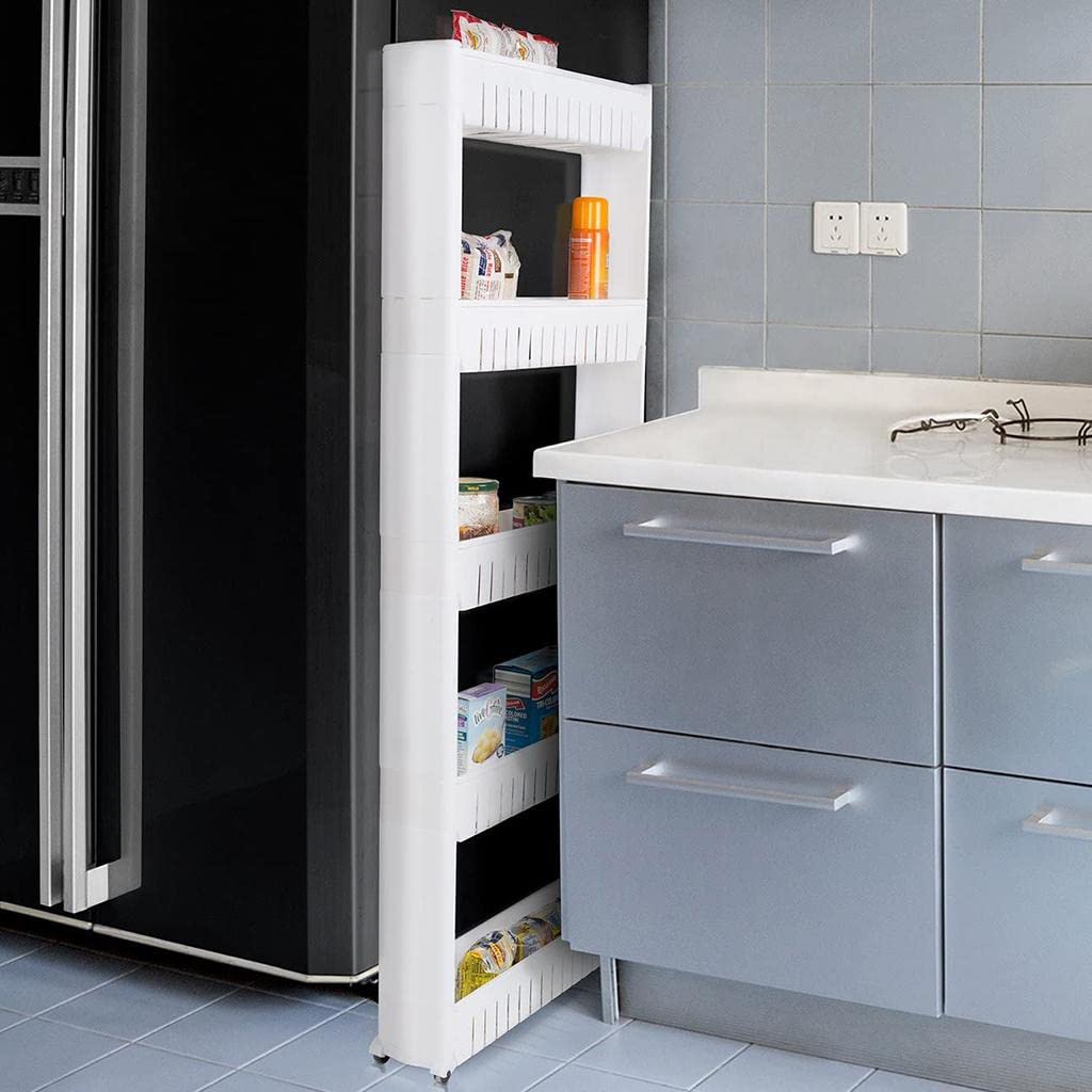 Mensola Slim Scaffale Scorrevole Portaoggetti Carrello Organizzatore Rimovibile in Plastica Utilizzabile per Cucina Bagno Lavanderia Garage Casa,