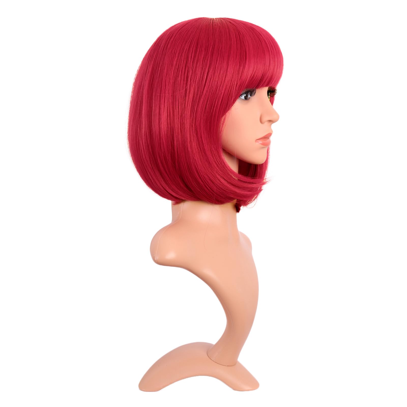 MapofBeauty 12 Inch /30 cm Fashion Lady Short Straight Synthetic Flat Bangs Bob Wig (Bright Red), 54.61 cm - Image 2