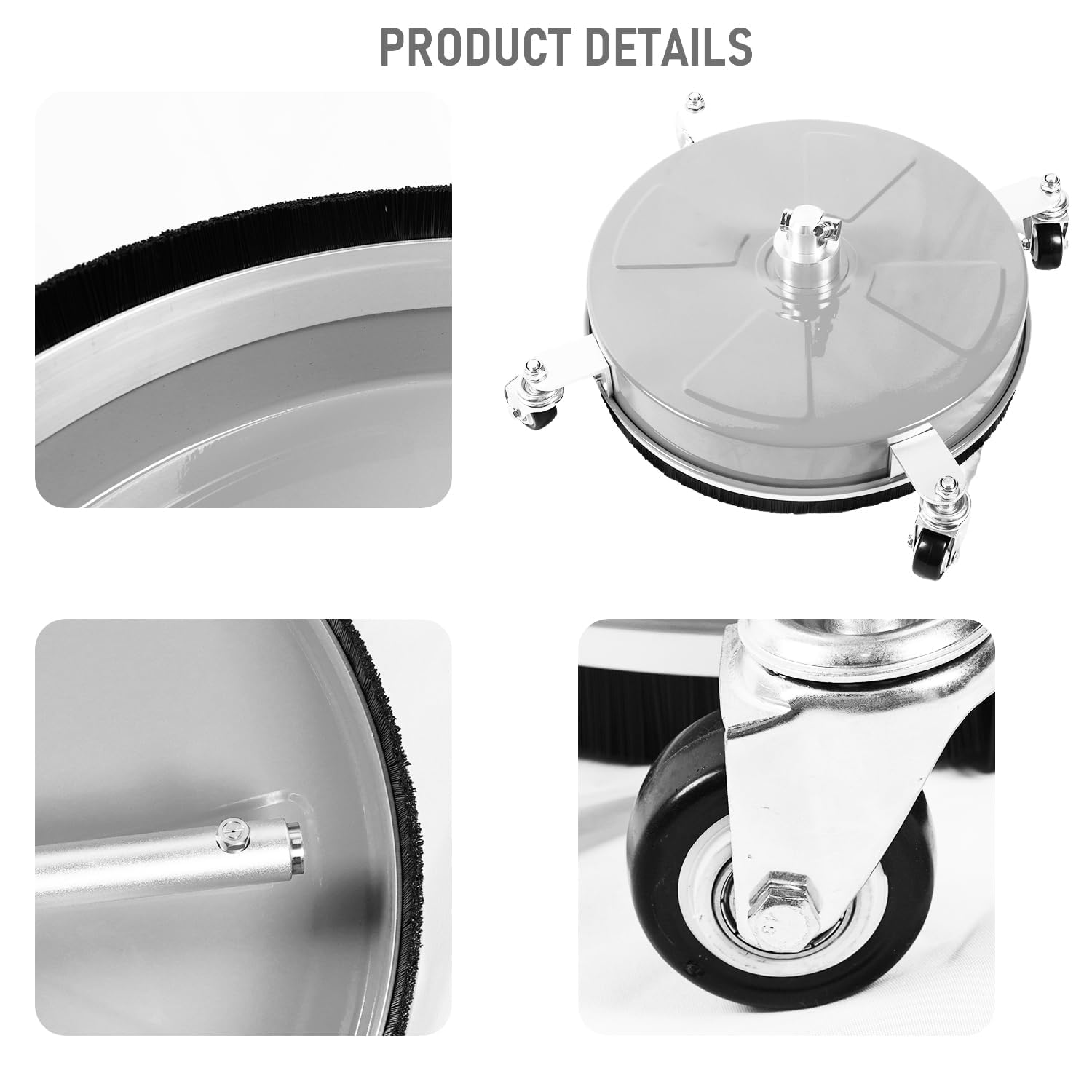 Limpiador de superficies de lavado a presión de 14 pulgadas con 4 ruedas, limpiador de superficies de acero inoxidable para calzadas, aceras, patios, conector rápido de 1/4 pulgadas, 2